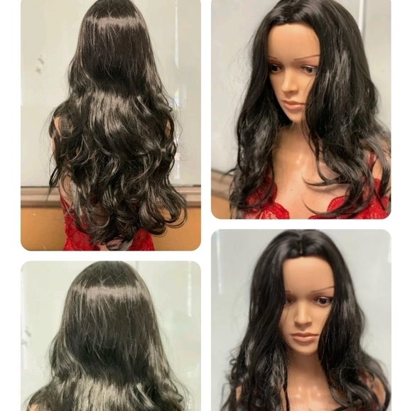 NEW WAVY CURLY LONG SYNTHETIC DARK BLACK HAIR 23" FULL WIG - Picture 5 of 5